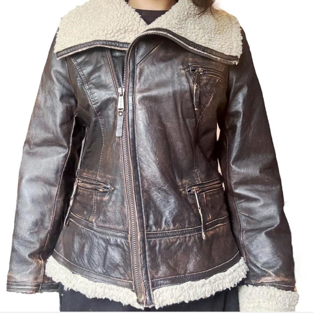 Michael Kors Dark Brown Shearling Leather Jacket